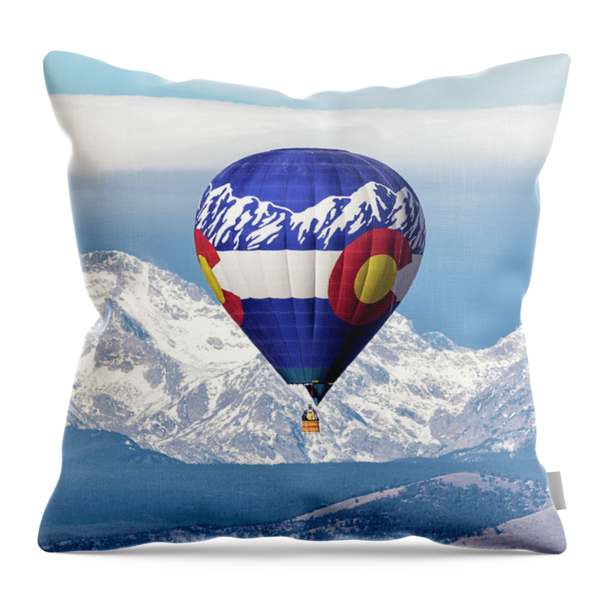 Balloon Throw Pillow featuring the photograph Colorado balloon and North Arapaho Peak by Tony Hake