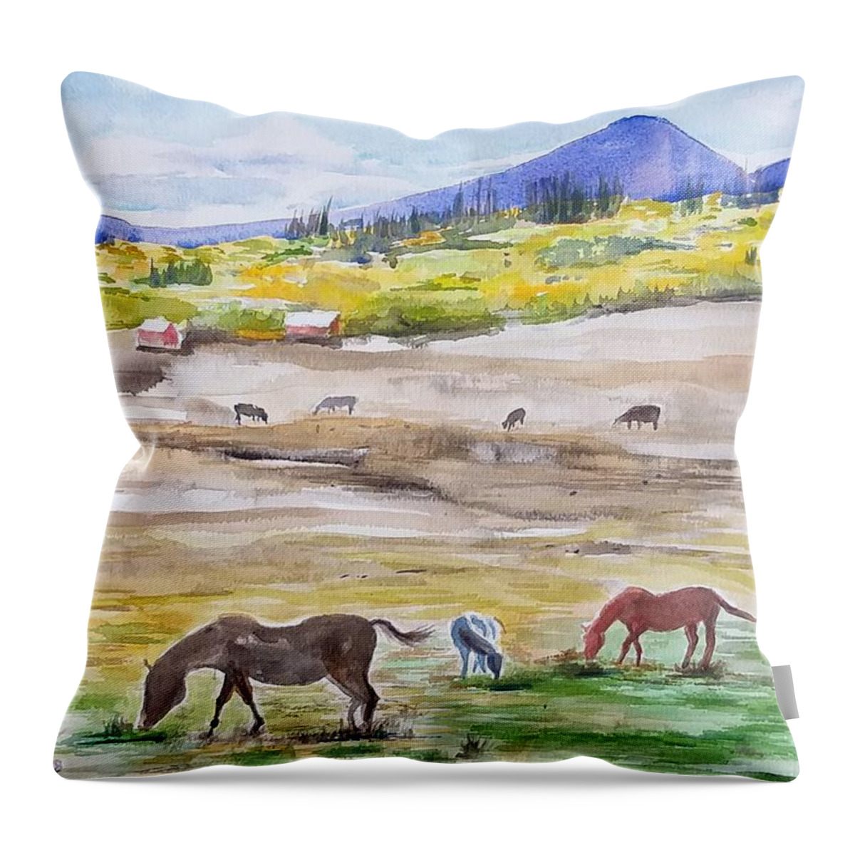 Colorado Throw Pillow featuring the painting Colorado landscape by Geeta Yerra
