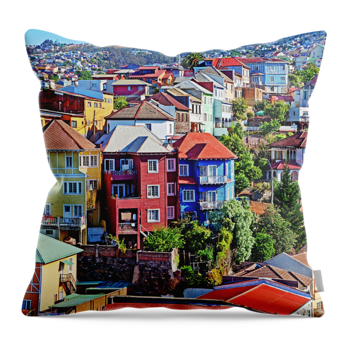 Scenics Throw Pillow featuring the photograph Colorful Buildings, Vailparaso, Chile by John W Banagan
