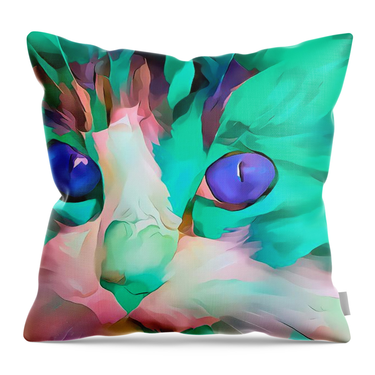 Glow Throw Pillow featuring the digital art Colorful Masters Green Glow Kitten by Don Northup