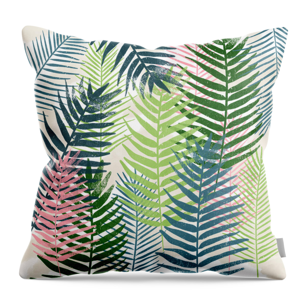 Tropical Throw Pillow featuring the mixed media Colorful Palm Leaves 2- Art by Linda Woods by Linda Woods