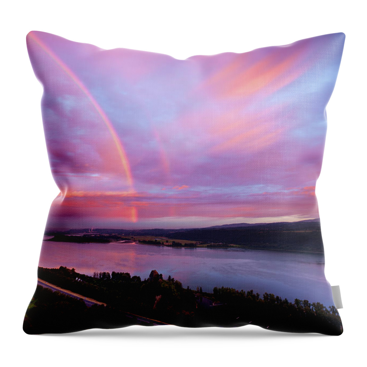 Scenics Throw Pillow featuring the photograph Columbia River Gorge Rainbow by Jesse Estes
