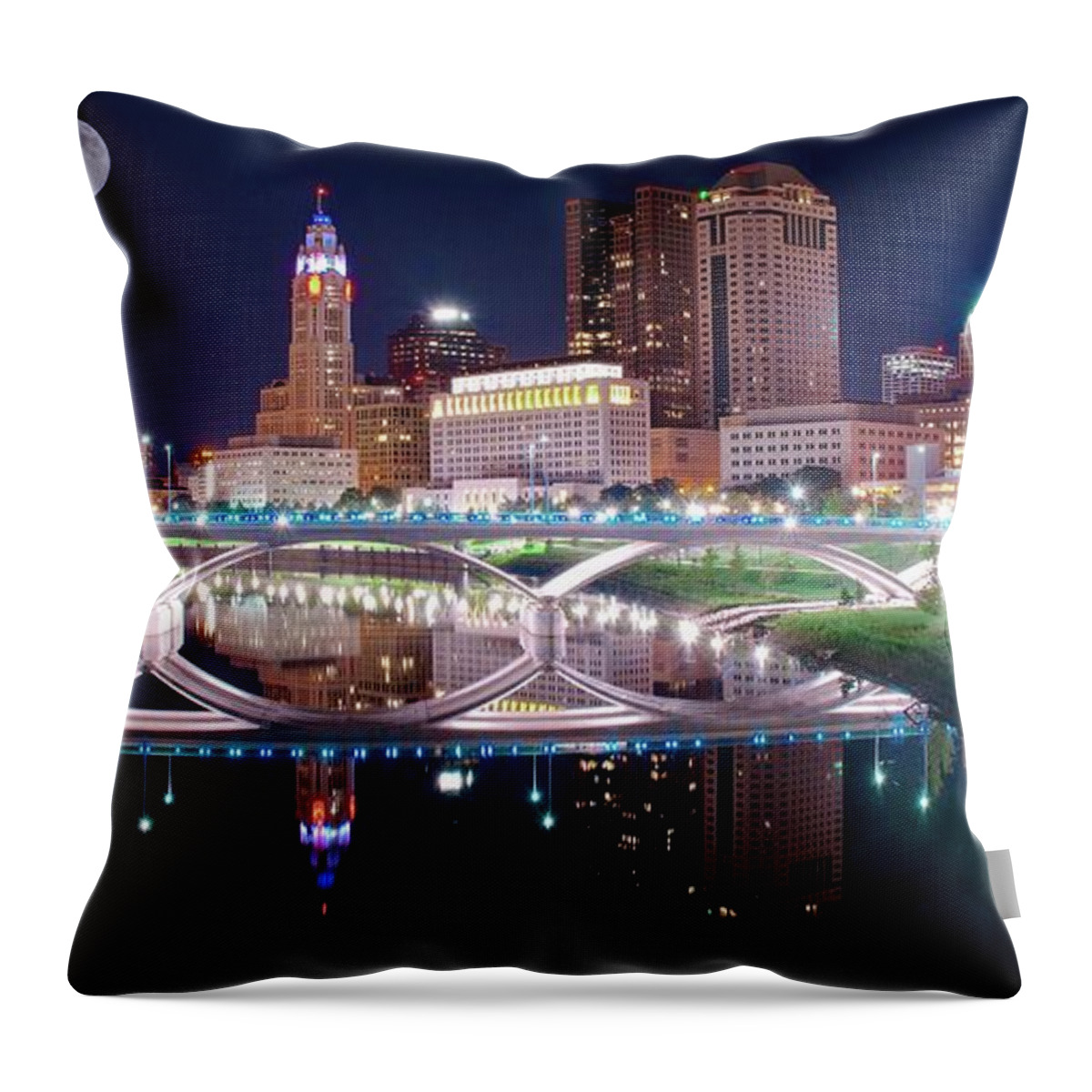 Columbus Throw Pillow featuring the photograph Columbus Ohio Full Moon Pano by Frozen in Time Fine Art Photography