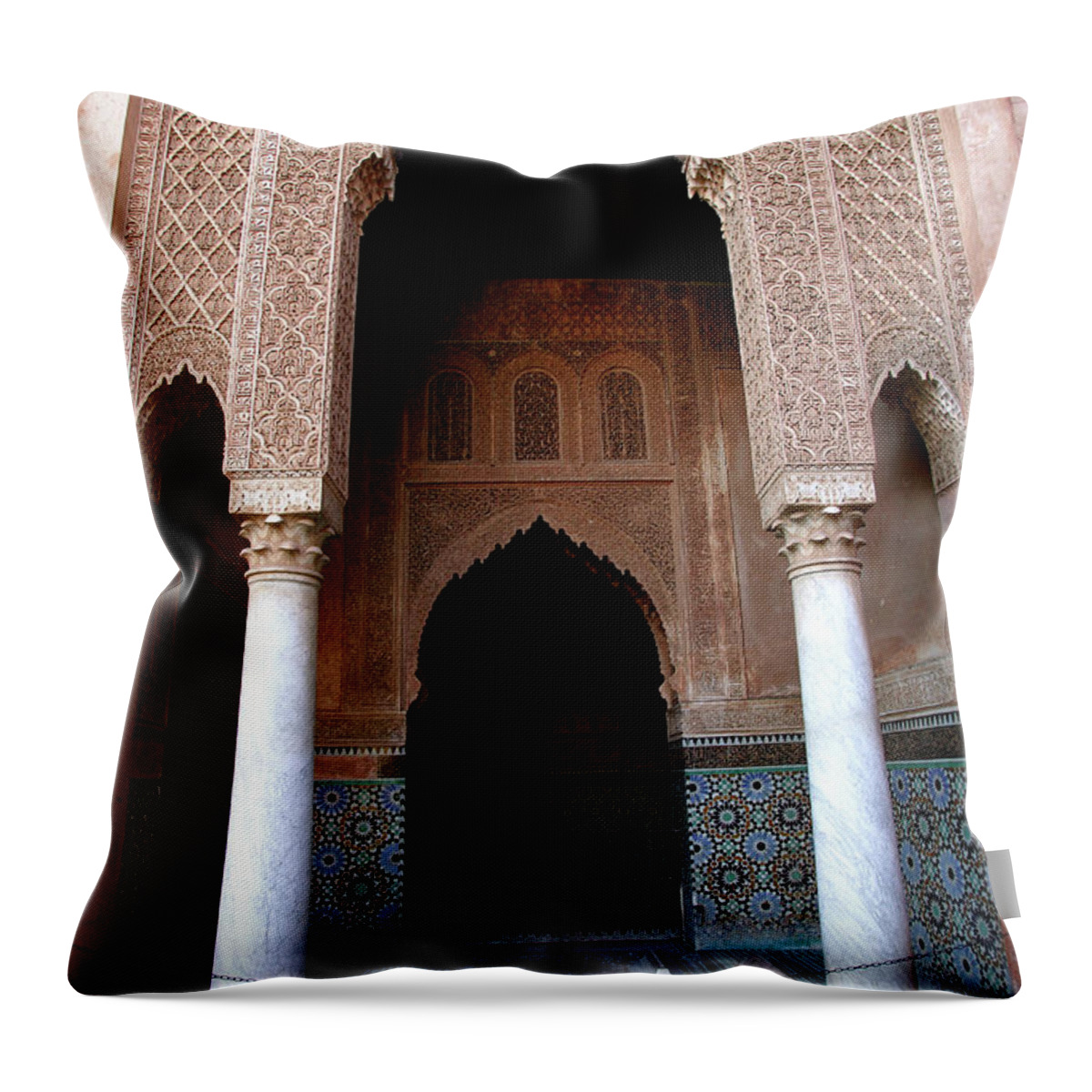 Arch Throw Pillow featuring the photograph Columned Archway At Saadian Tombs by Lonely Planet
