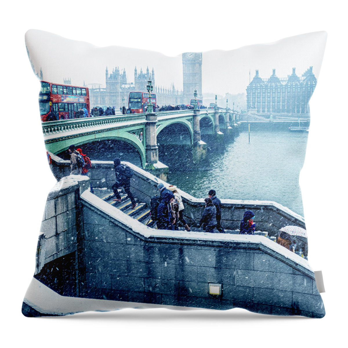 Steps Throw Pillow featuring the photograph Commuters Using Westminster Bridge In by Doug Armand