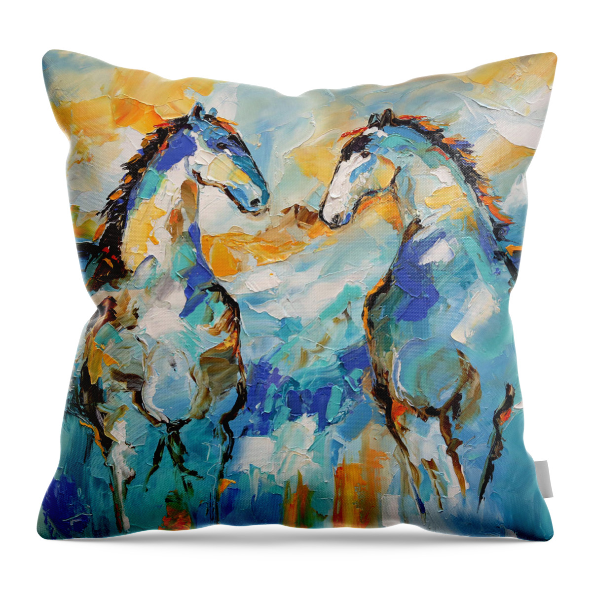 Blue Horse Painting Throw Pillow featuring the painting Compromise Like Minds by Laurie Pace