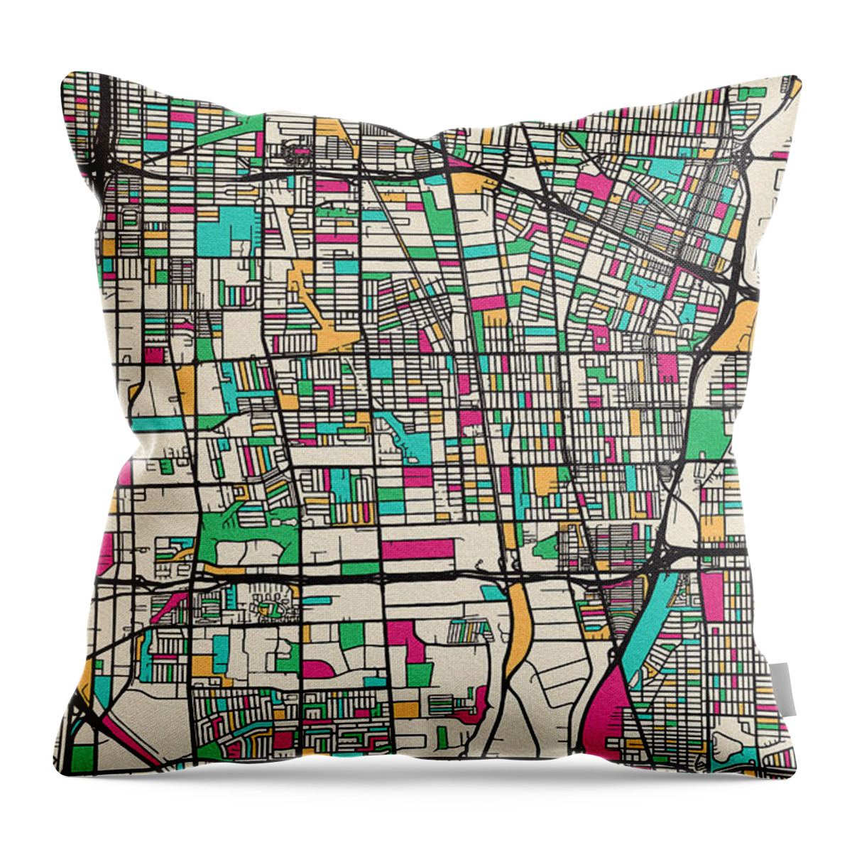 Compton Throw Pillow featuring the drawing Compton, California City Map by Inspirowl Design