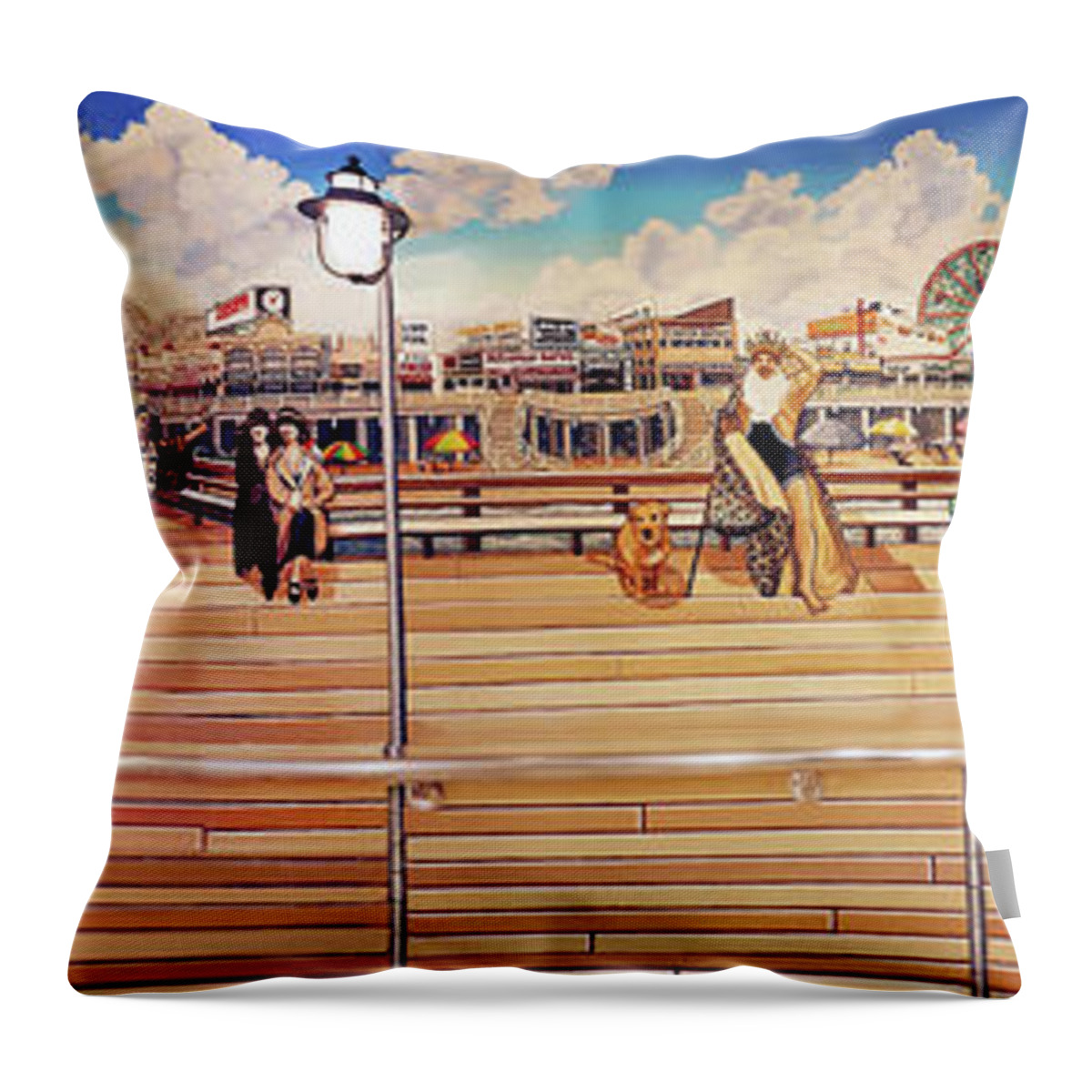  Throw Pillow featuring the painting Coney Island Boardwalk by Bonnie Siracusa
