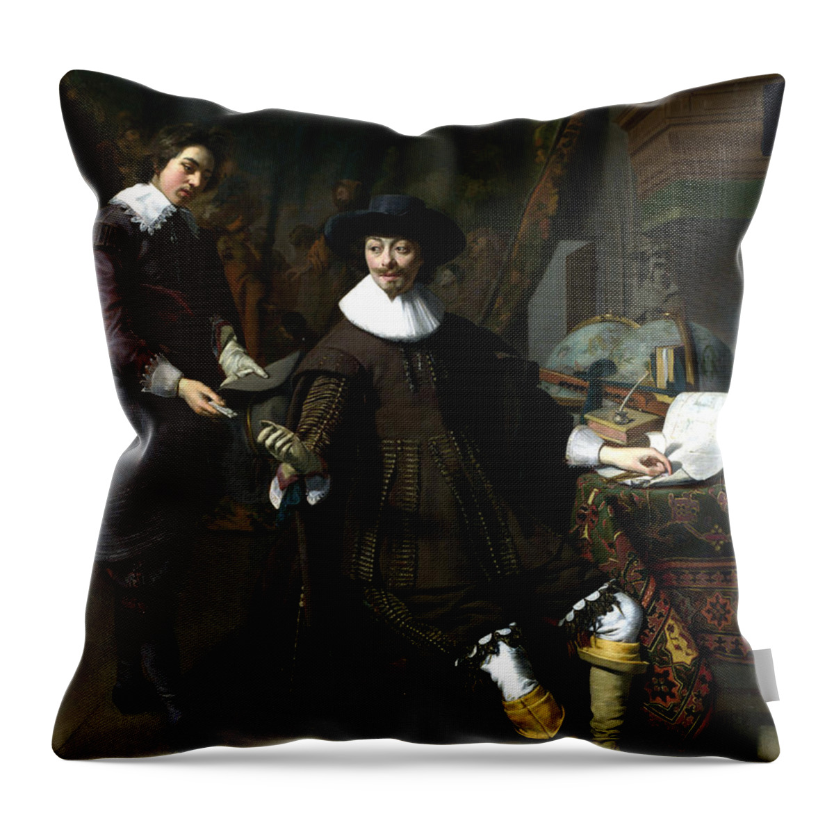 17th Century Art Throw Pillow featuring the painting Constantijn Huygens and his Clerk by Thomas de Keyser