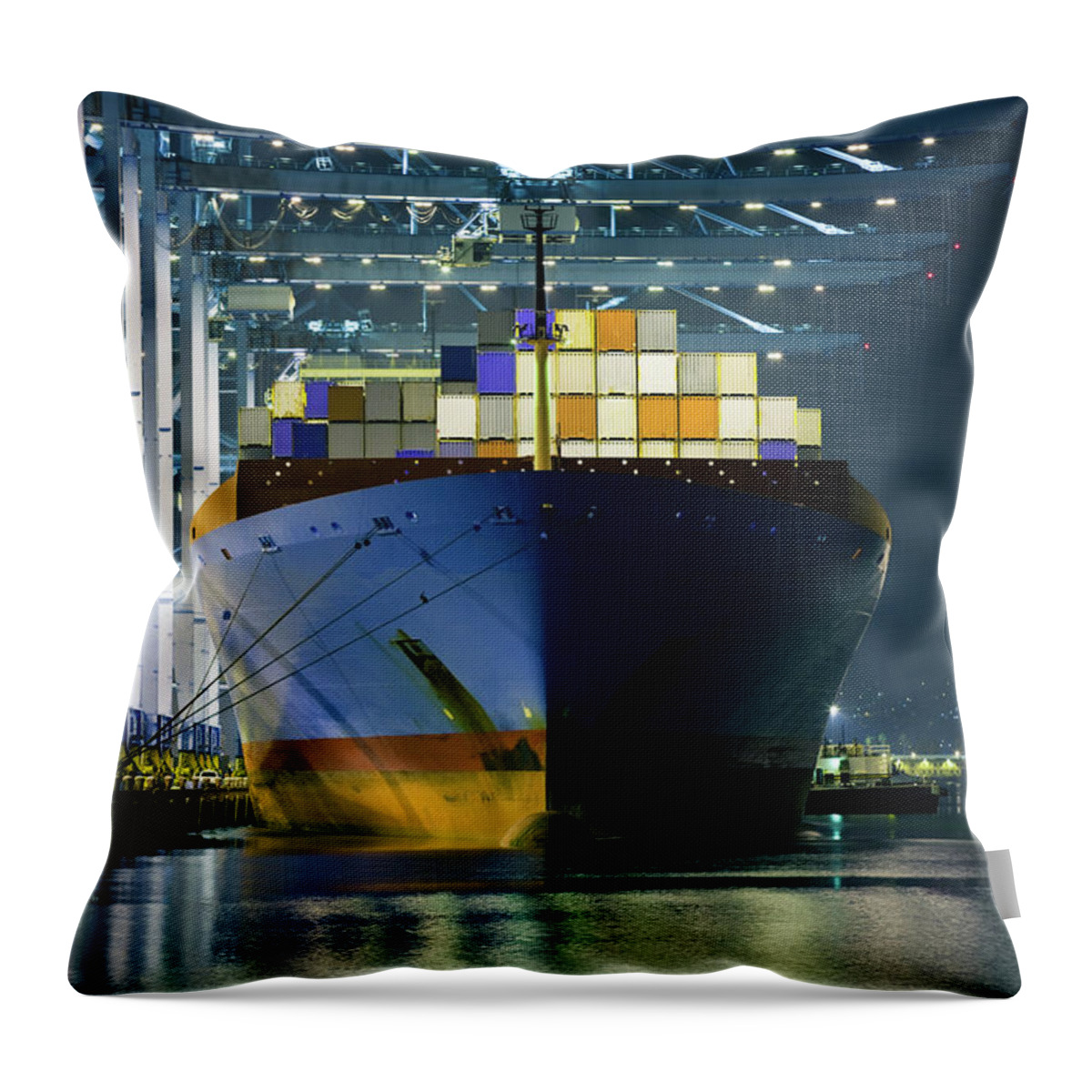 Trading Throw Pillow featuring the photograph Container Ship Being Loaded by Hal Bergman