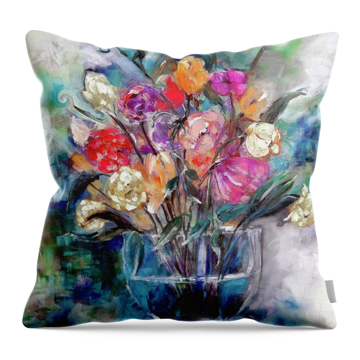 Contemporary Throw Pillow featuring the digital art Contemporary February Floral by Lisa Kaiser