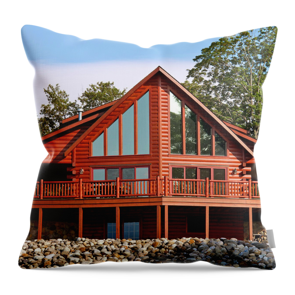 Built Structure Throw Pillow featuring the photograph Contemporary Log House by Emptyclouds