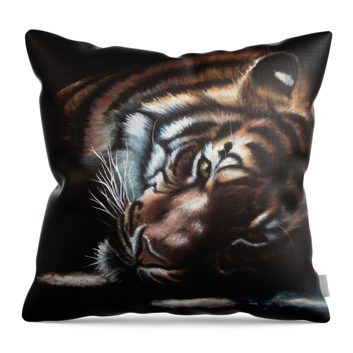 Tiger Throw Pillow featuring the painting Content by Kirsty Rebecca