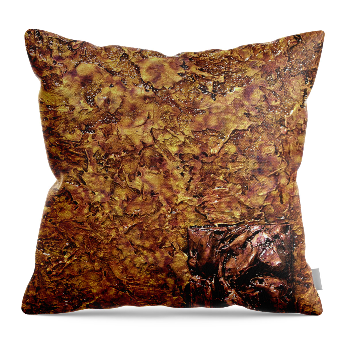 Gold Throw Pillow featuring the mixed media Copper and Gold #2 by Christopher Schranck