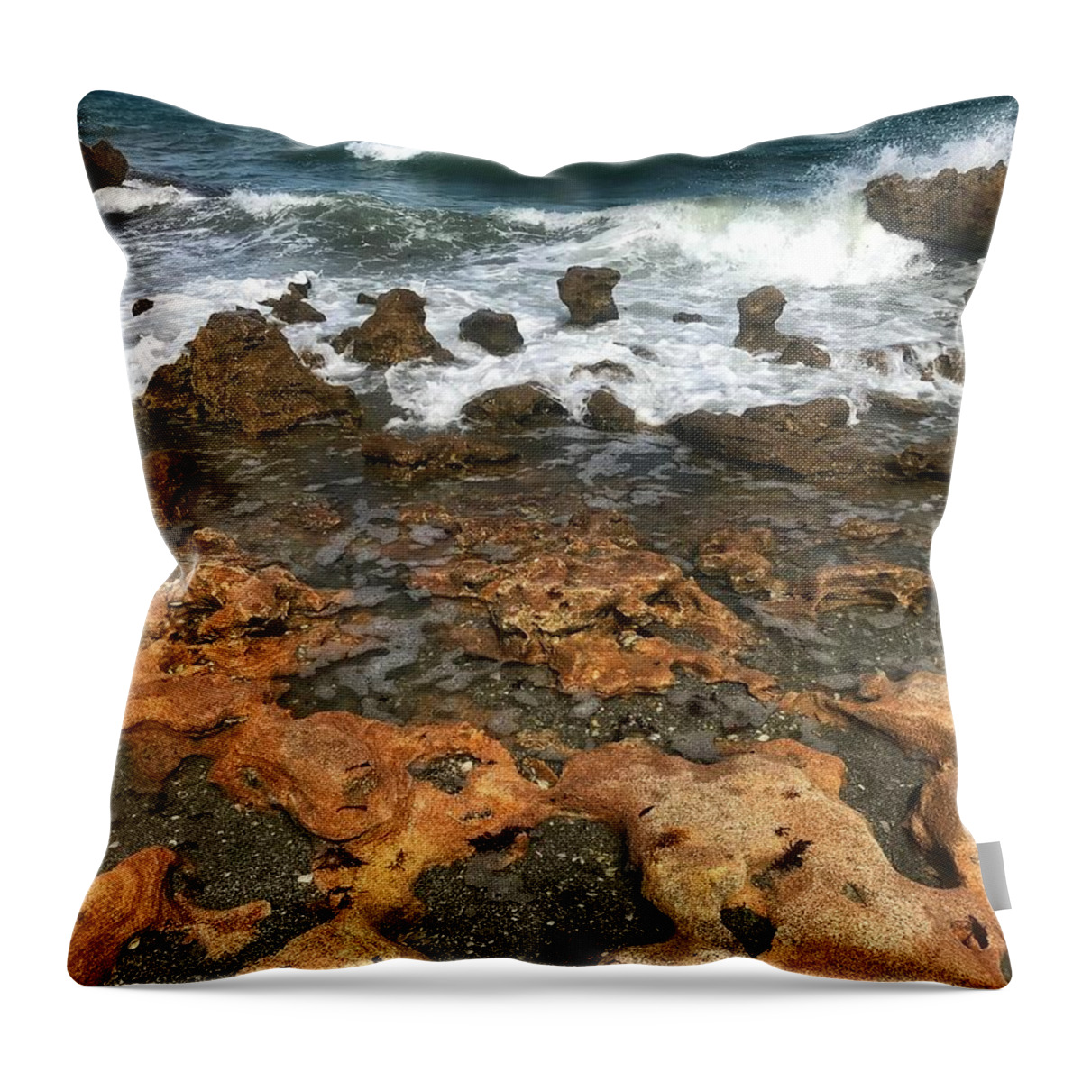 Landscape Throw Pillow featuring the photograph Coral Beach by Vicki Lewis