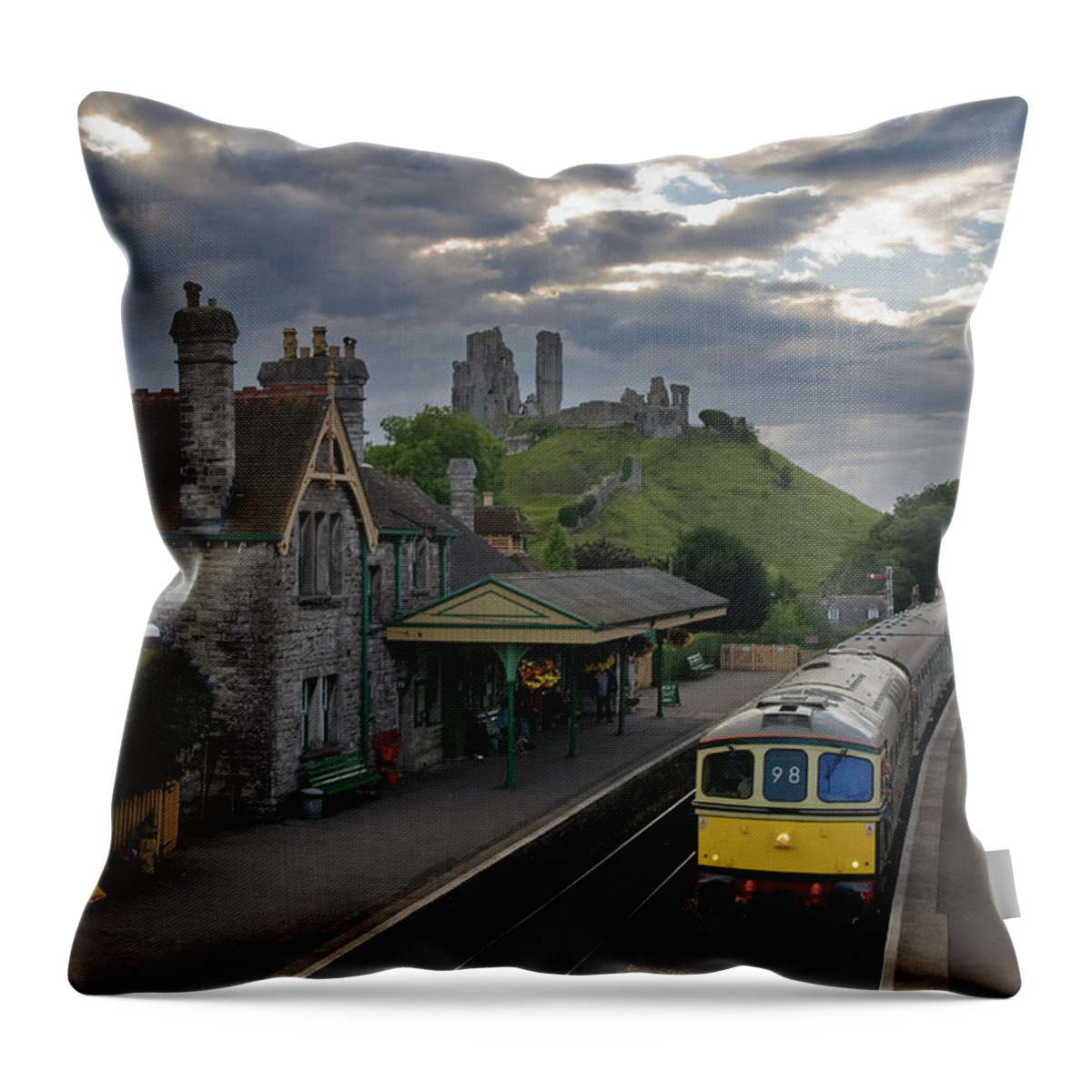 Dorset Throw Pillow featuring the photograph Corfe Castle Station by Laurence Cartwright Photography