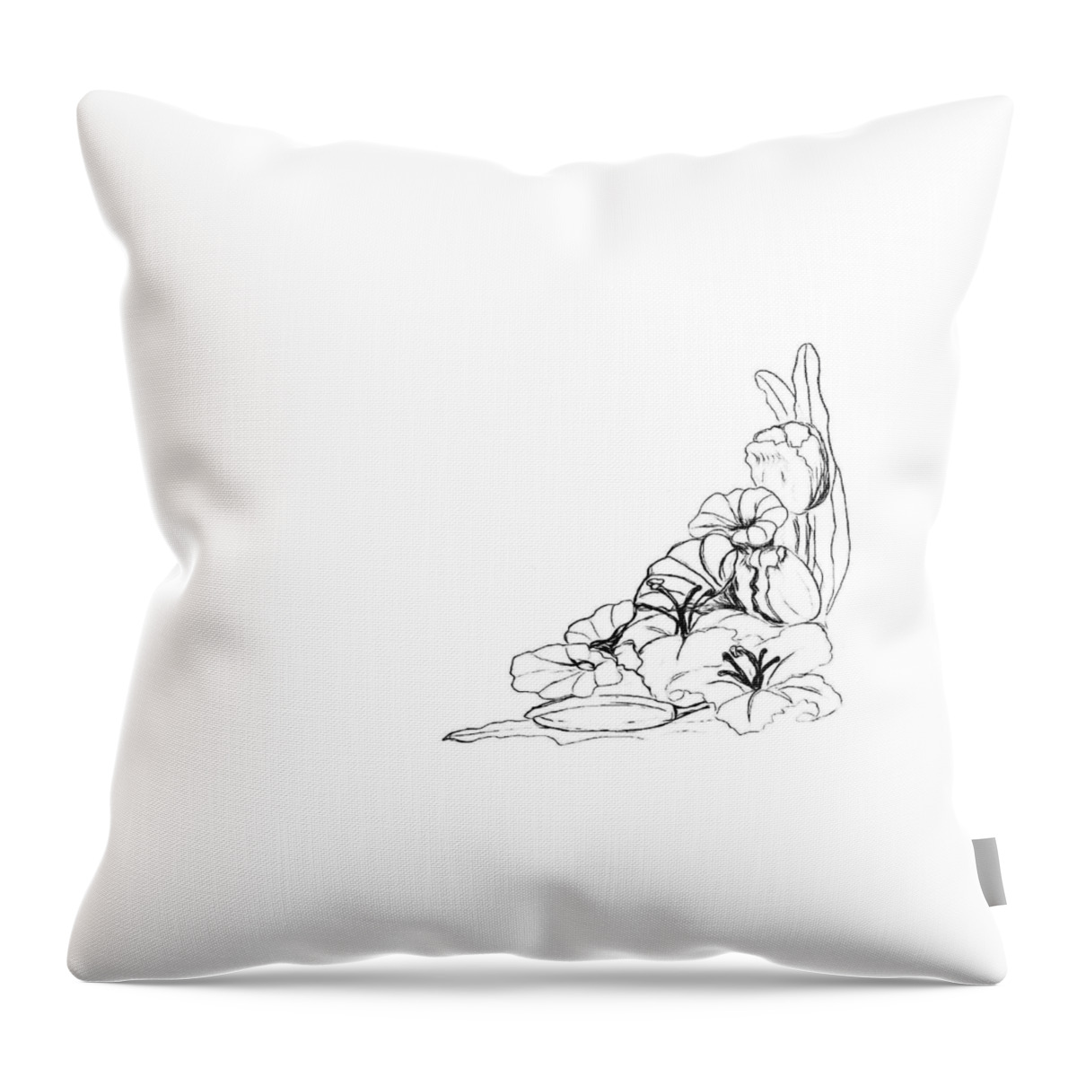 Floral Throw Pillow featuring the drawing Corner Floral Bouquet - PAINT MY SKETCH by Delynn Addams by Delynn Addams