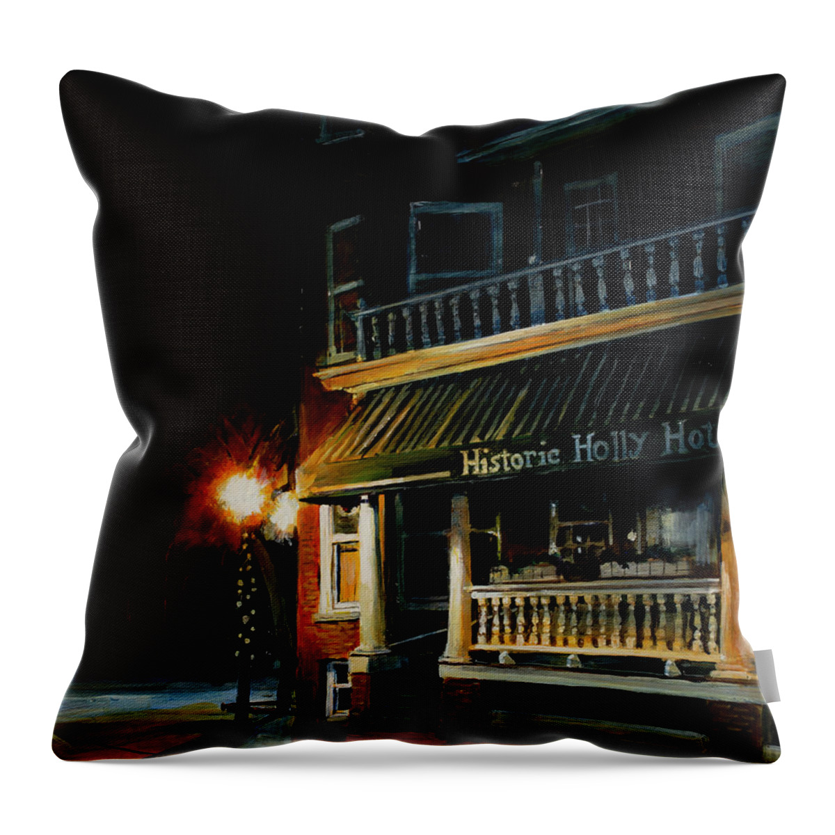 Night Time Throw Pillow featuring the painting Corner Light by William Brody