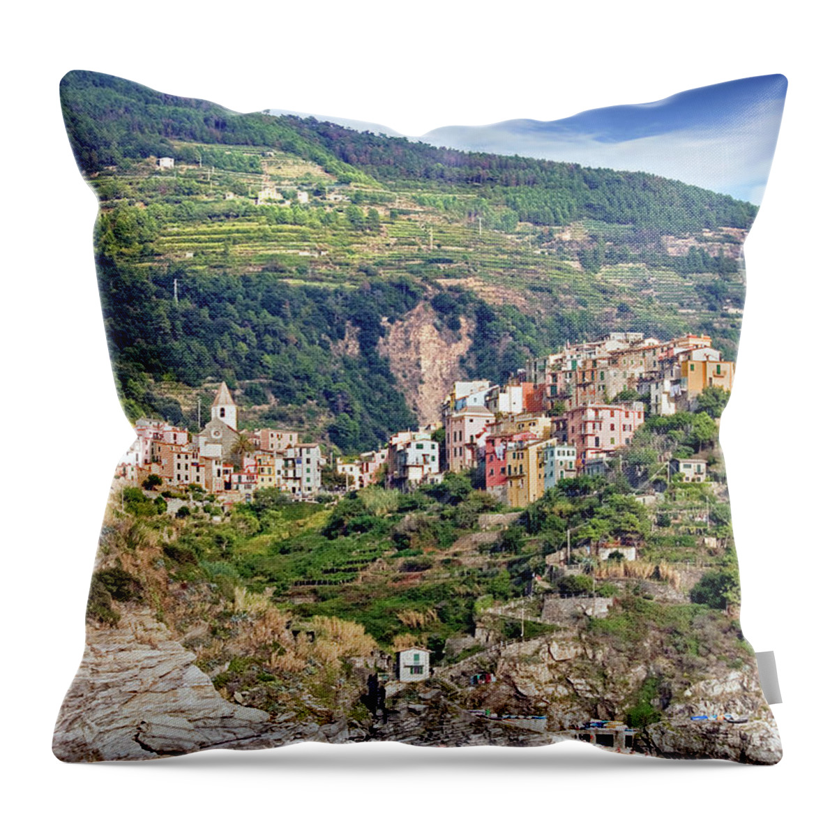 Built Structure Throw Pillow featuring the photograph Corniglia View by Ellen Van Bodegom