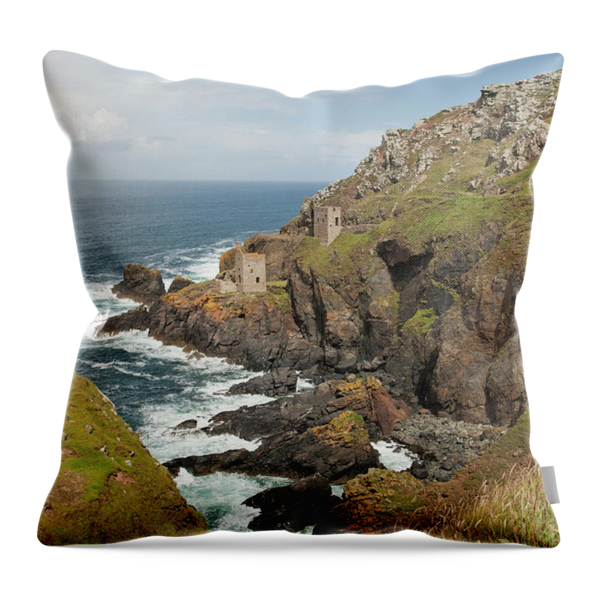 Architectural Feature Throw Pillow featuring the photograph Cornish Coastline by Paulaconnelly