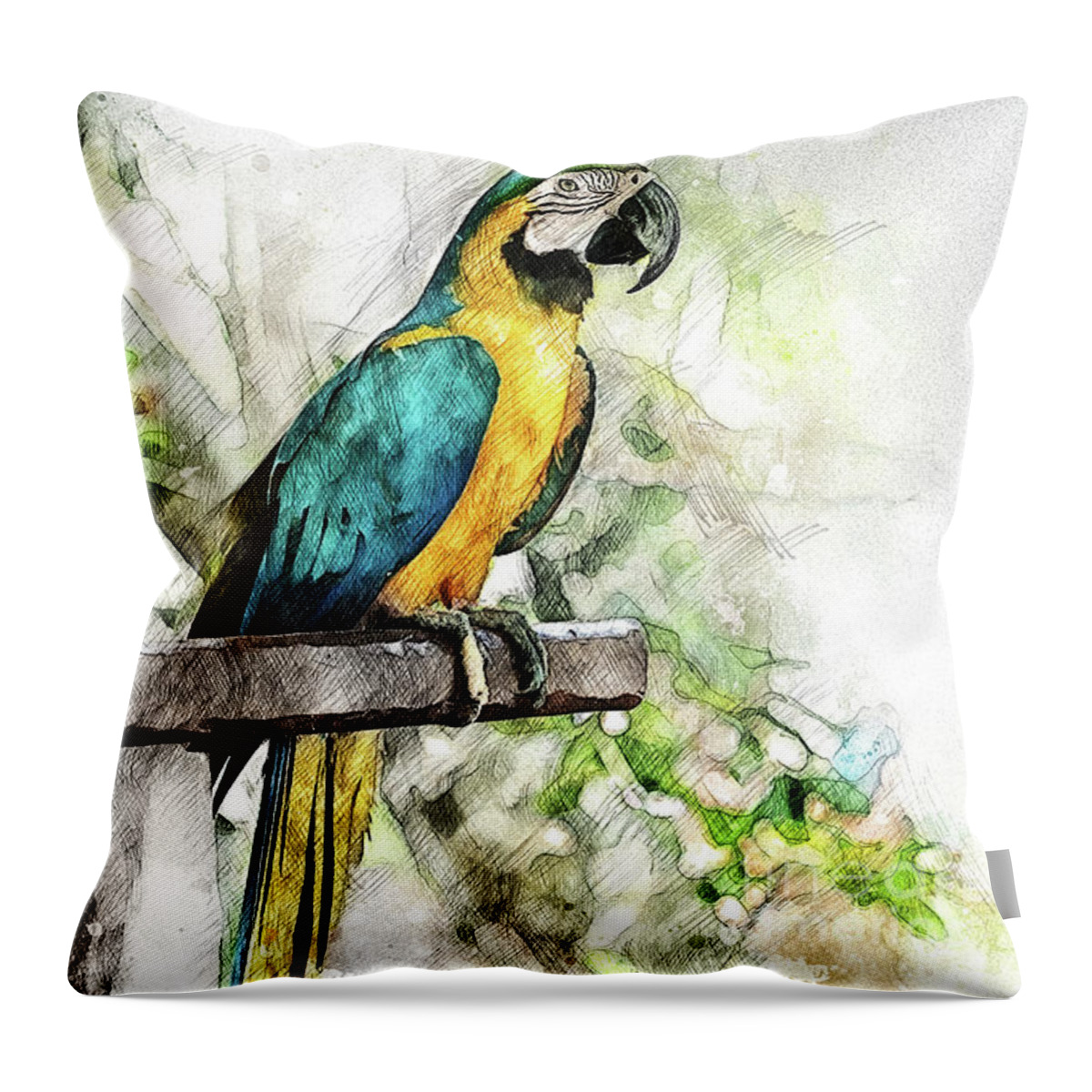 Costa Maya Throw Pillow featuring the digital art Costa Maya Macaw by David Smith