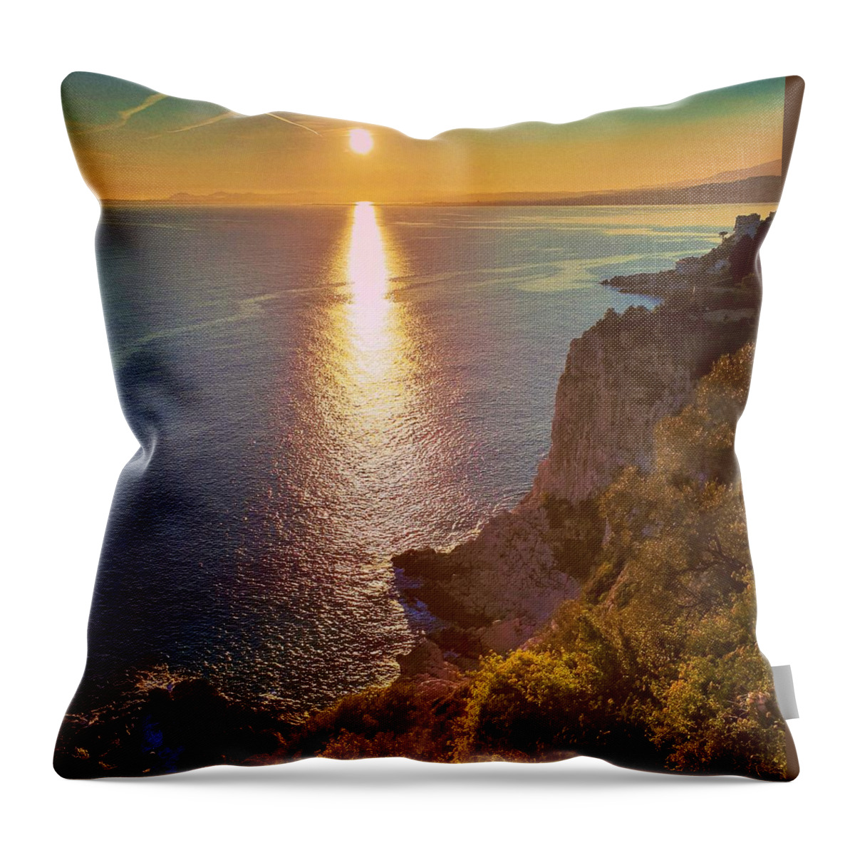 Sunset Throw Pillow featuring the photograph Cote d'Azur Sunset by Andrea Whitaker