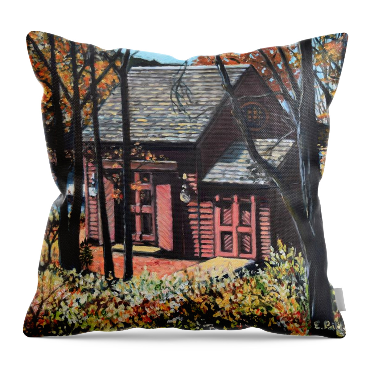 Cottage Throw Pillow featuring the painting Cottage On The Shore At Lobster Cove by Eileen Patten Oliver