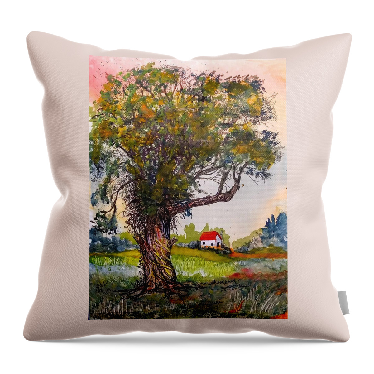 Old Tree Throw Pillow featuring the painting Country Back Roads by Mike Benton