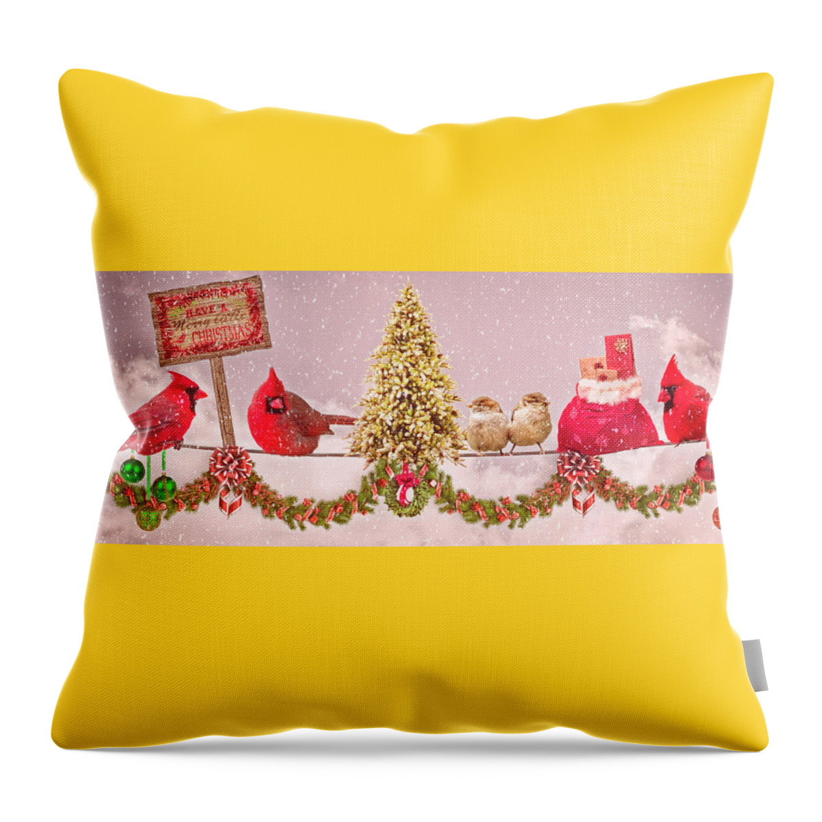 Birds Throw Pillow featuring the digital art Country Christmas for the Birds by Debra and Dave Vanderlaan