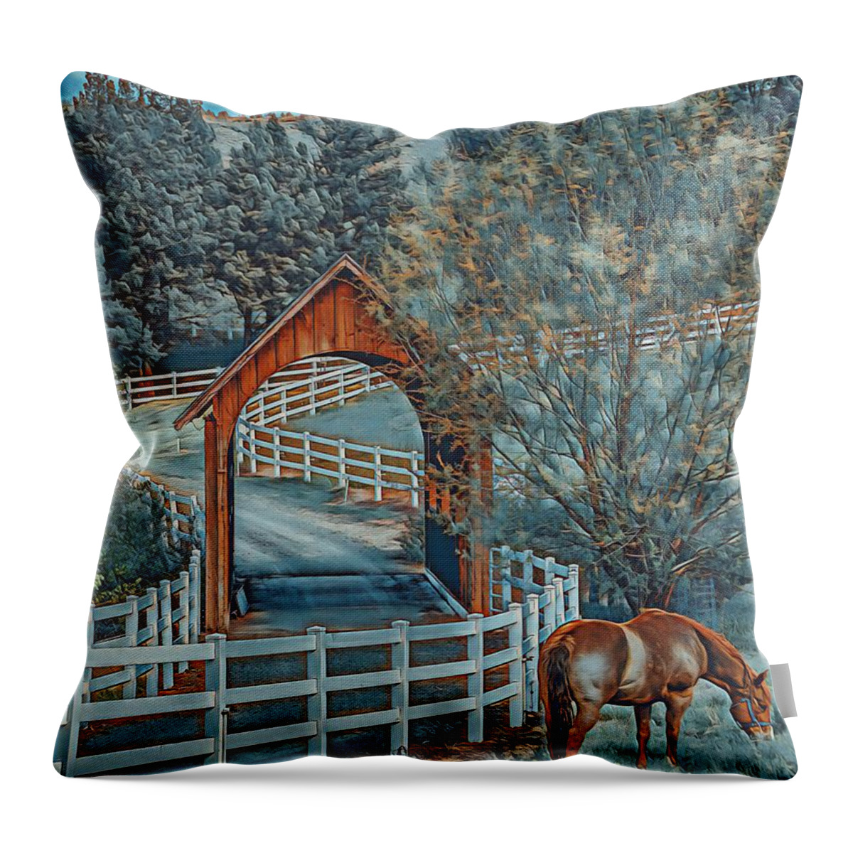 Horse Throw Pillow featuring the digital art Country Scene by Jerry Cahill