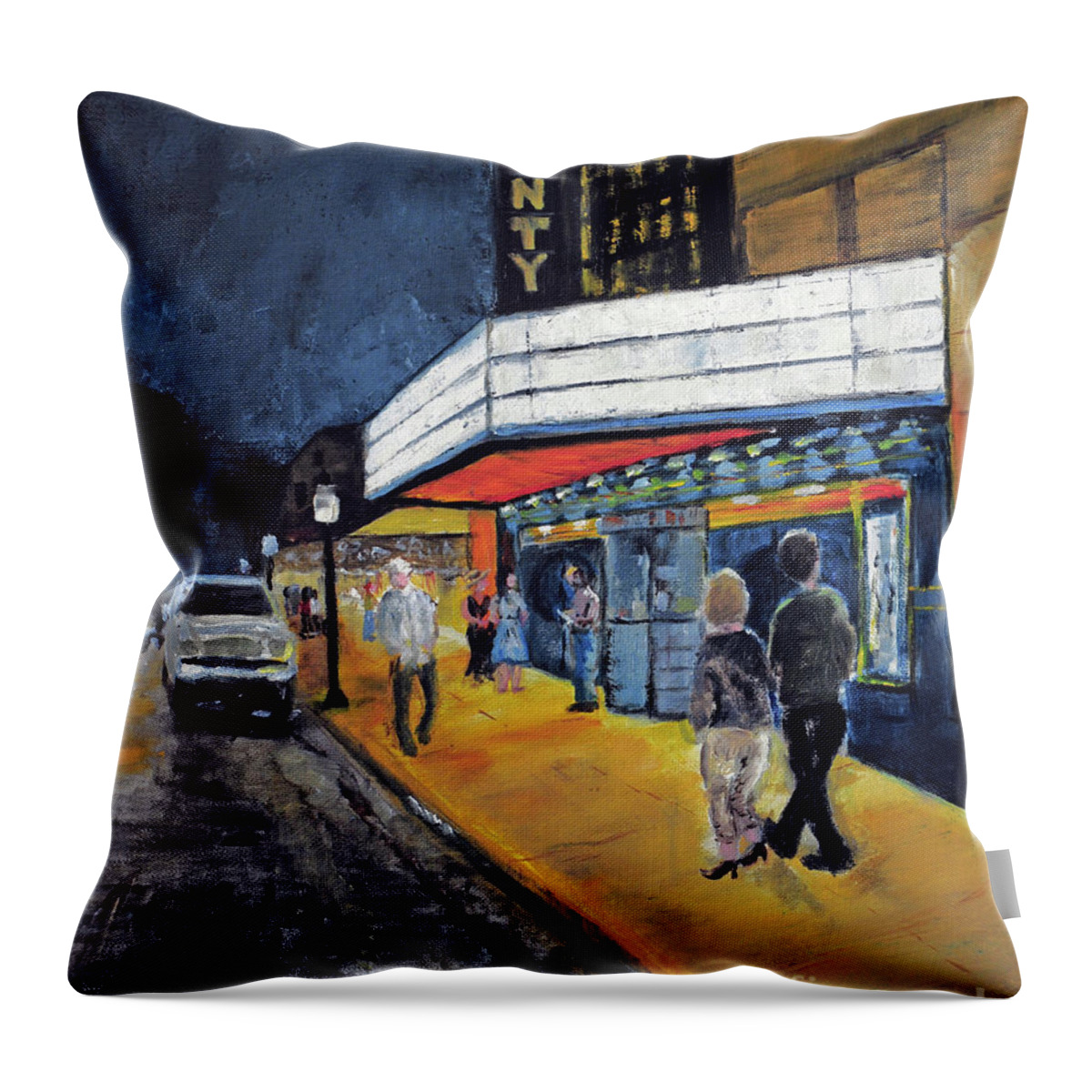 County Theater Throw Pillow featuring the painting County Theater by Paint Box Studio