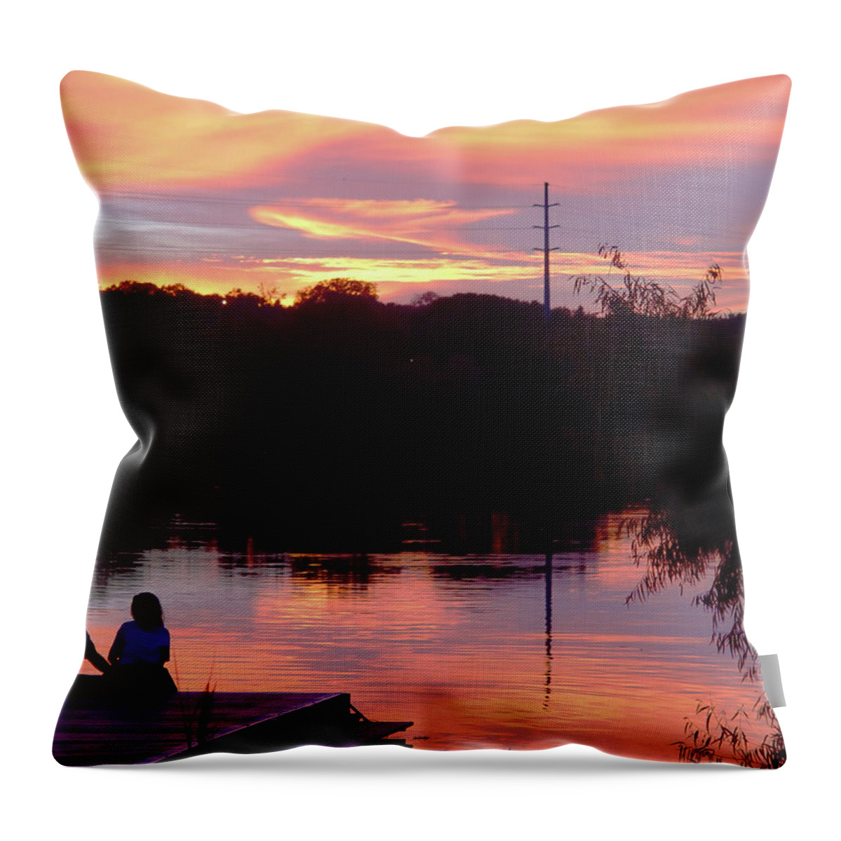 Heterosexual Couple Throw Pillow featuring the photograph Couple And A Sunset by Tomwald