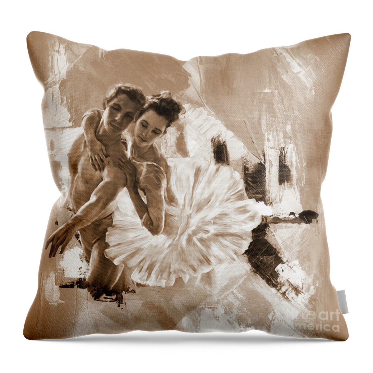 Ballerina Throw Pillow featuring the painting Couple dance Ballerina 01 by Gull G