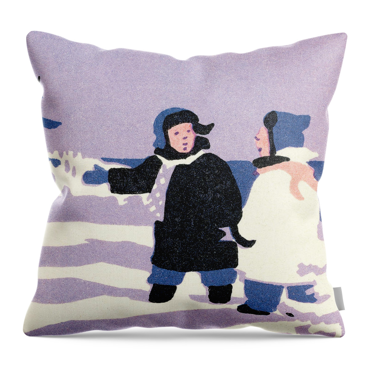 Accessories Throw Pillow featuring the drawing Couple in snow by CSA Images