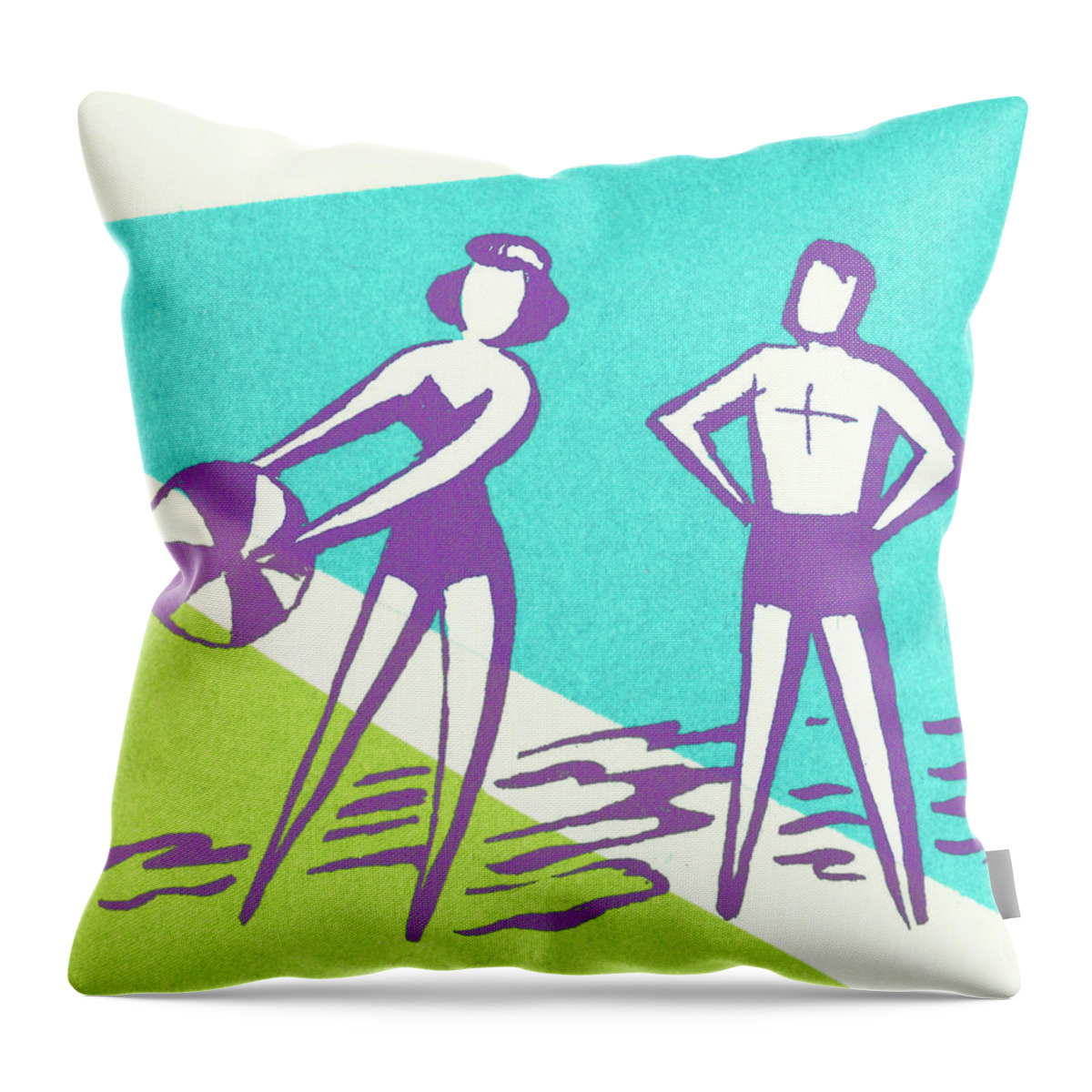 Abstract Throw Pillow featuring the drawing Couple With Beach Ball by CSA Images