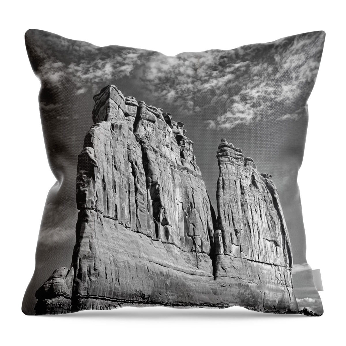 Arches National Park Throw Pillow featuring the photograph Courthouse Towers BW by Susan Candelario