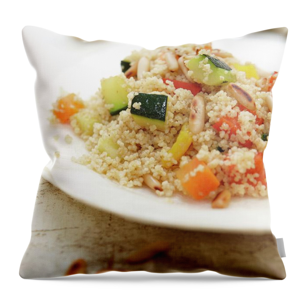 Ip_11199224 Throw Pillow featuring the photograph Couscous With Vegetables And Pine Nuts by Kirchherr, Jo