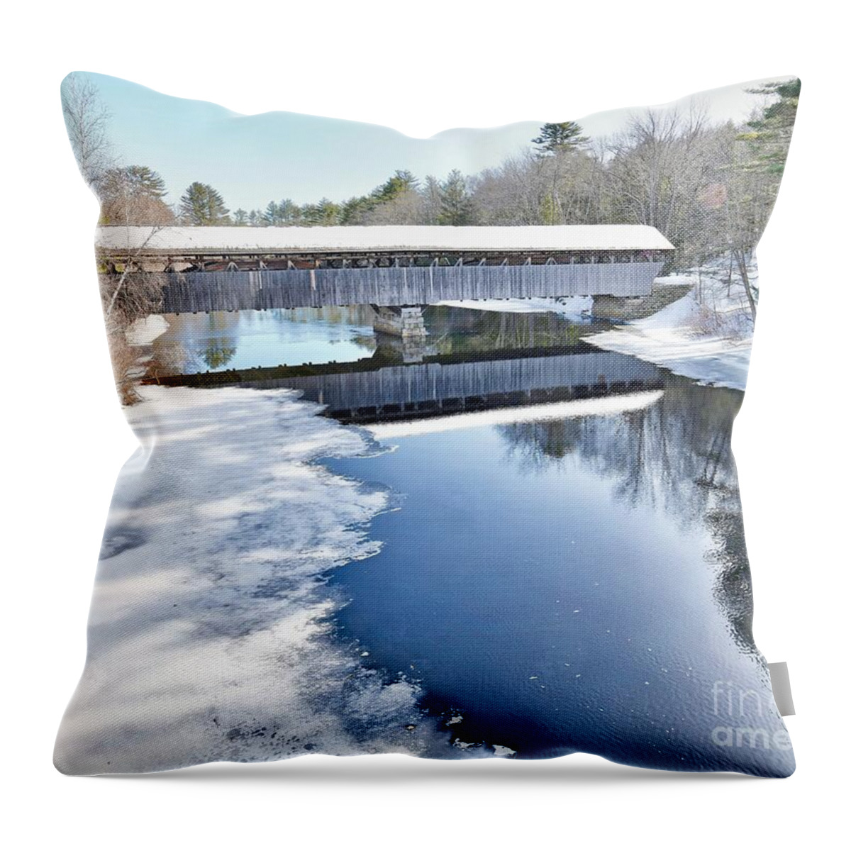Reflection Throw Pillow featuring the photograph Covered Bridge Reflection by Steve Brown