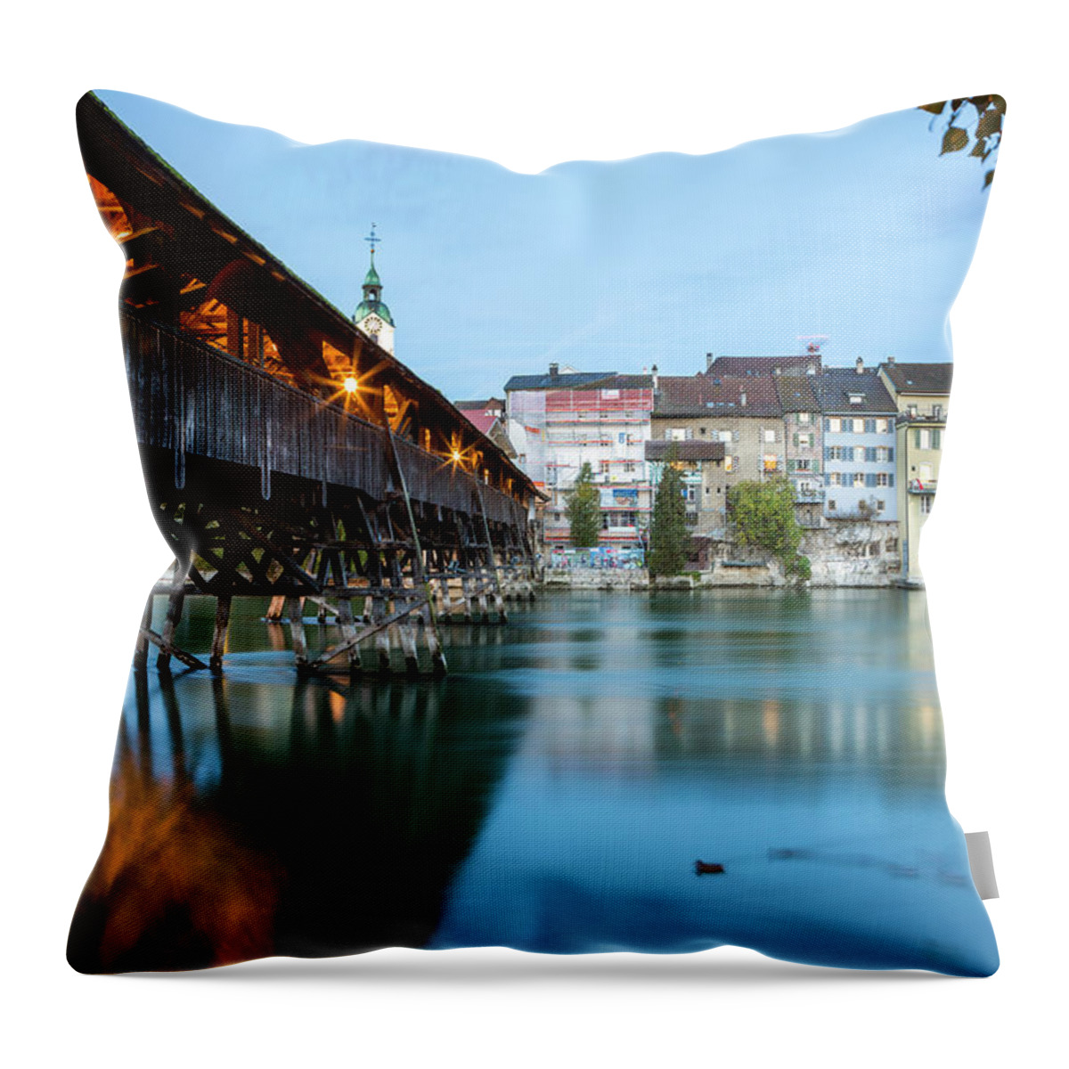 Estock Throw Pillow featuring the digital art Covered Bridge by Sebastian Wasek