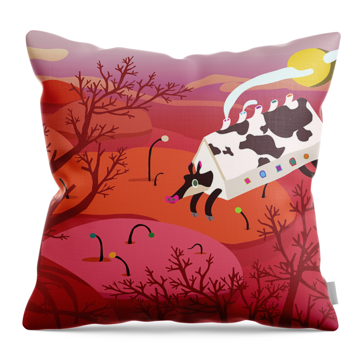Taiwan Throw Pillow featuring the digital art Cow Live In House by Gracekaten