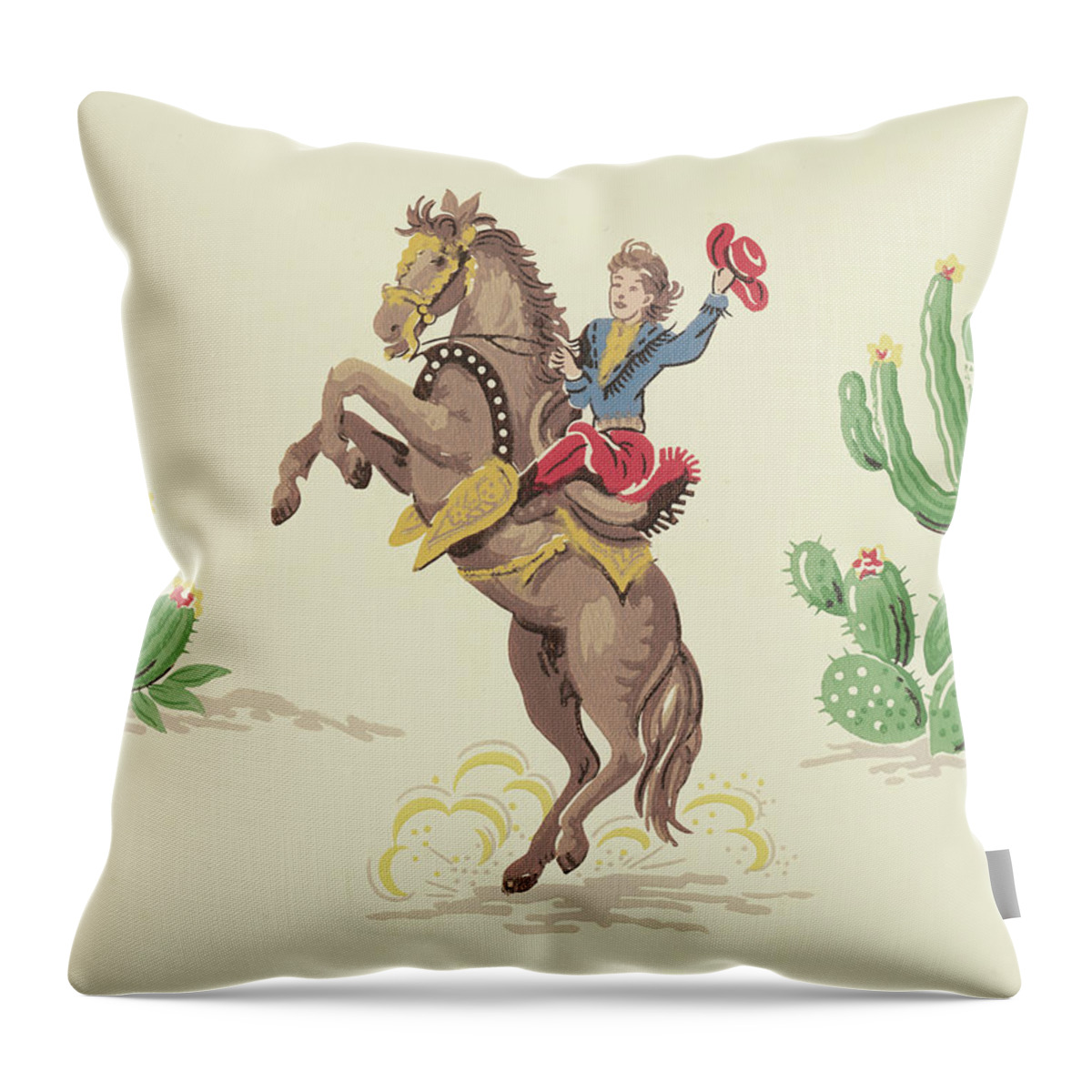 Animal Throw Pillow featuring the drawing Cowboy on Rearing Horse by CSA Images