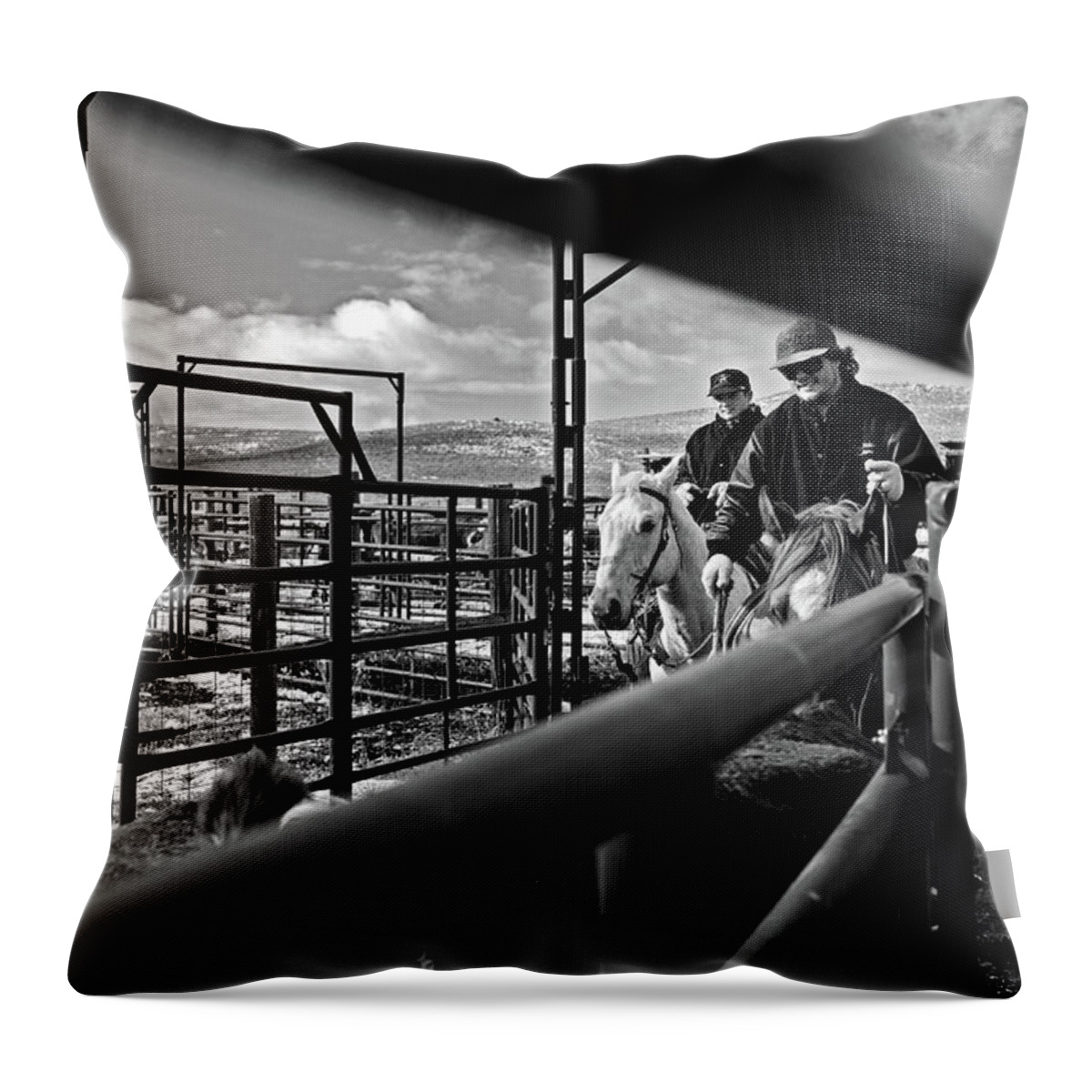 Ranch Throw Pillow featuring the photograph Cowboys at work by Julieta Belmont