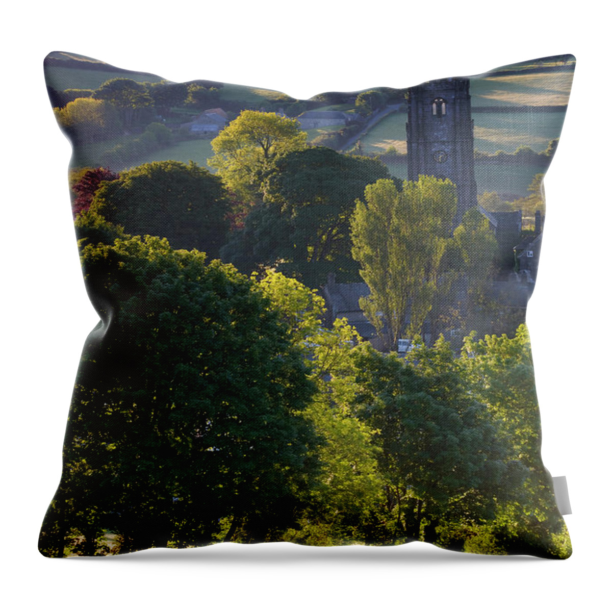 Tranquility Throw Pillow featuring the photograph Cows Grazing With St. Pancras Church In by Peter Adams