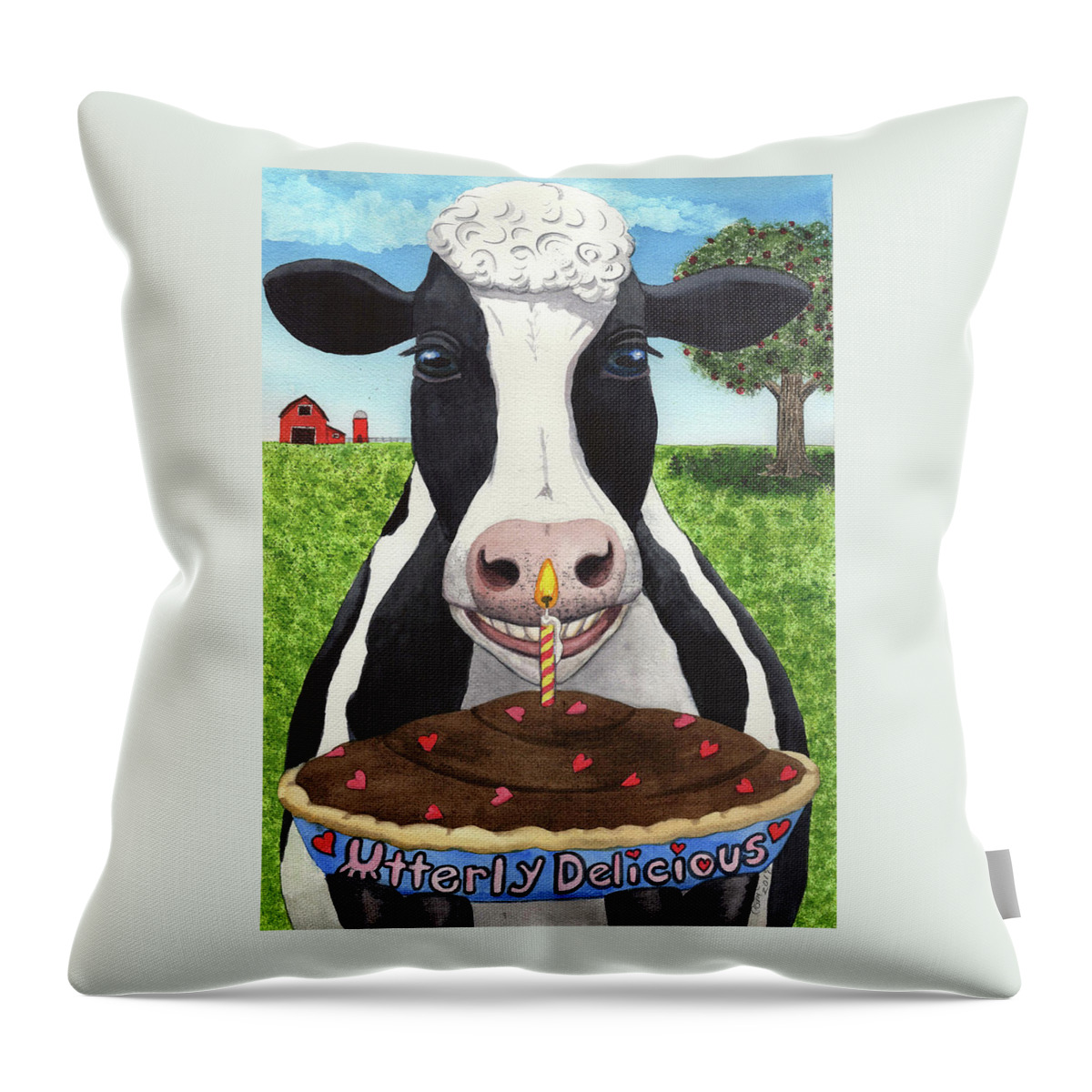 Cow Throw Pillow featuring the painting Cow's Pie by Catherine G McElroy