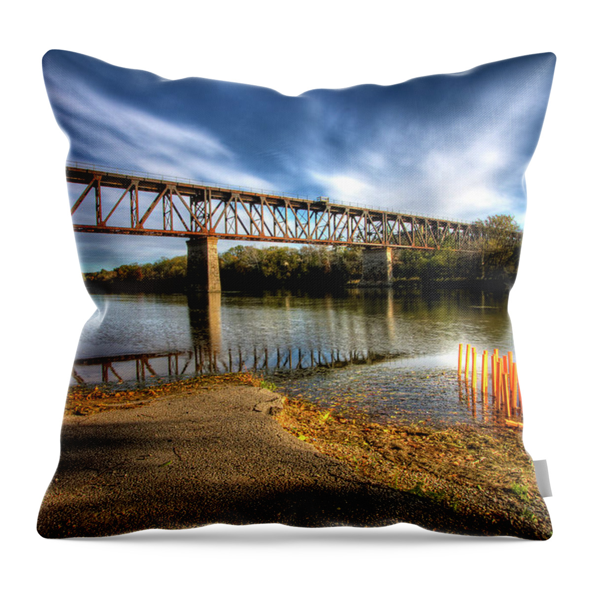 Tranquility Throw Pillow featuring the photograph Cpr Railway Bridge Galt Cambridge by Pamela Lao
