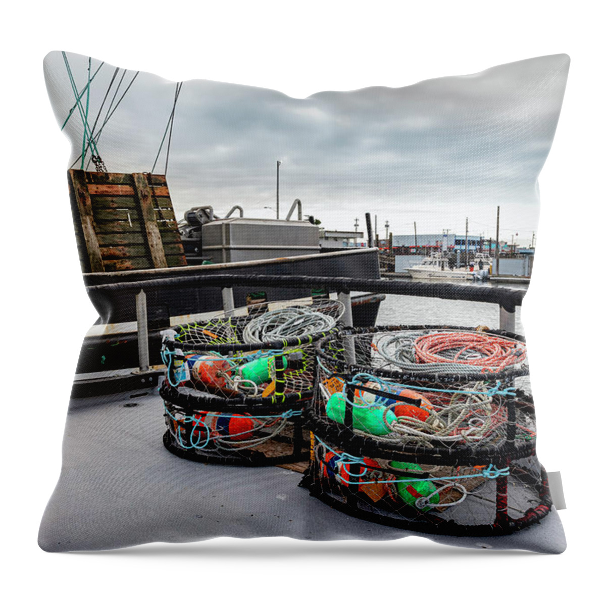 Nautical Throw Pillow featuring the photograph Crab Cages by Larry Waldon