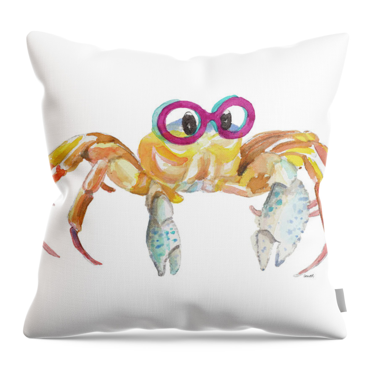 Crab Throw Pillow featuring the painting Crab With Glasses by Lanie Loreth