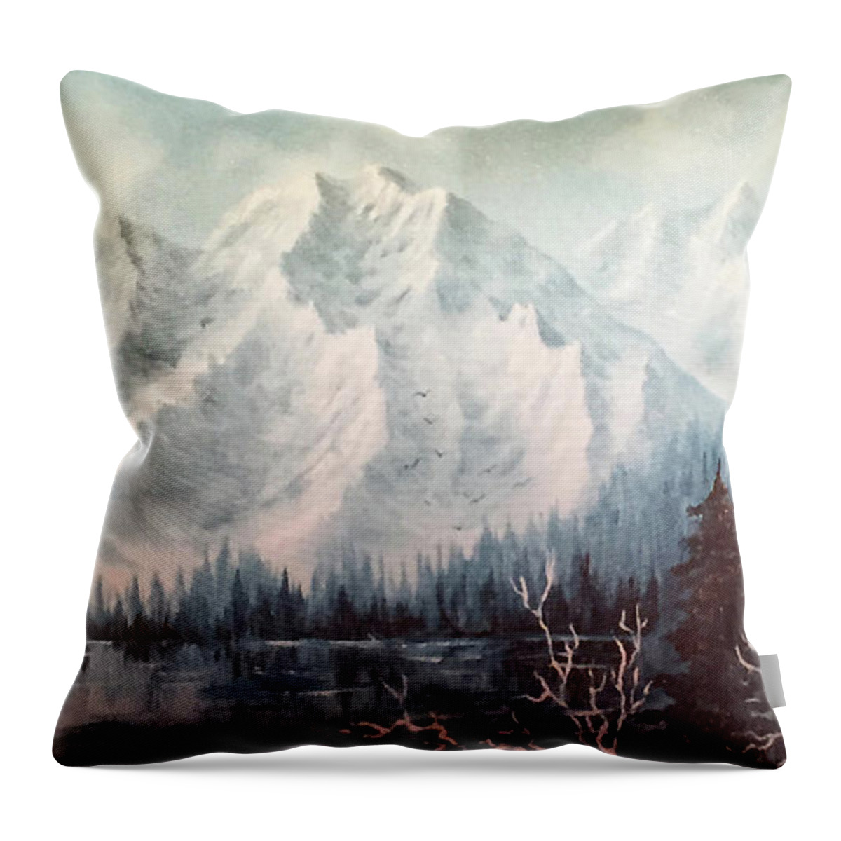Craggy Mountains Throw Pillow featuring the painting Craggy Mountains by Teresa Ascone