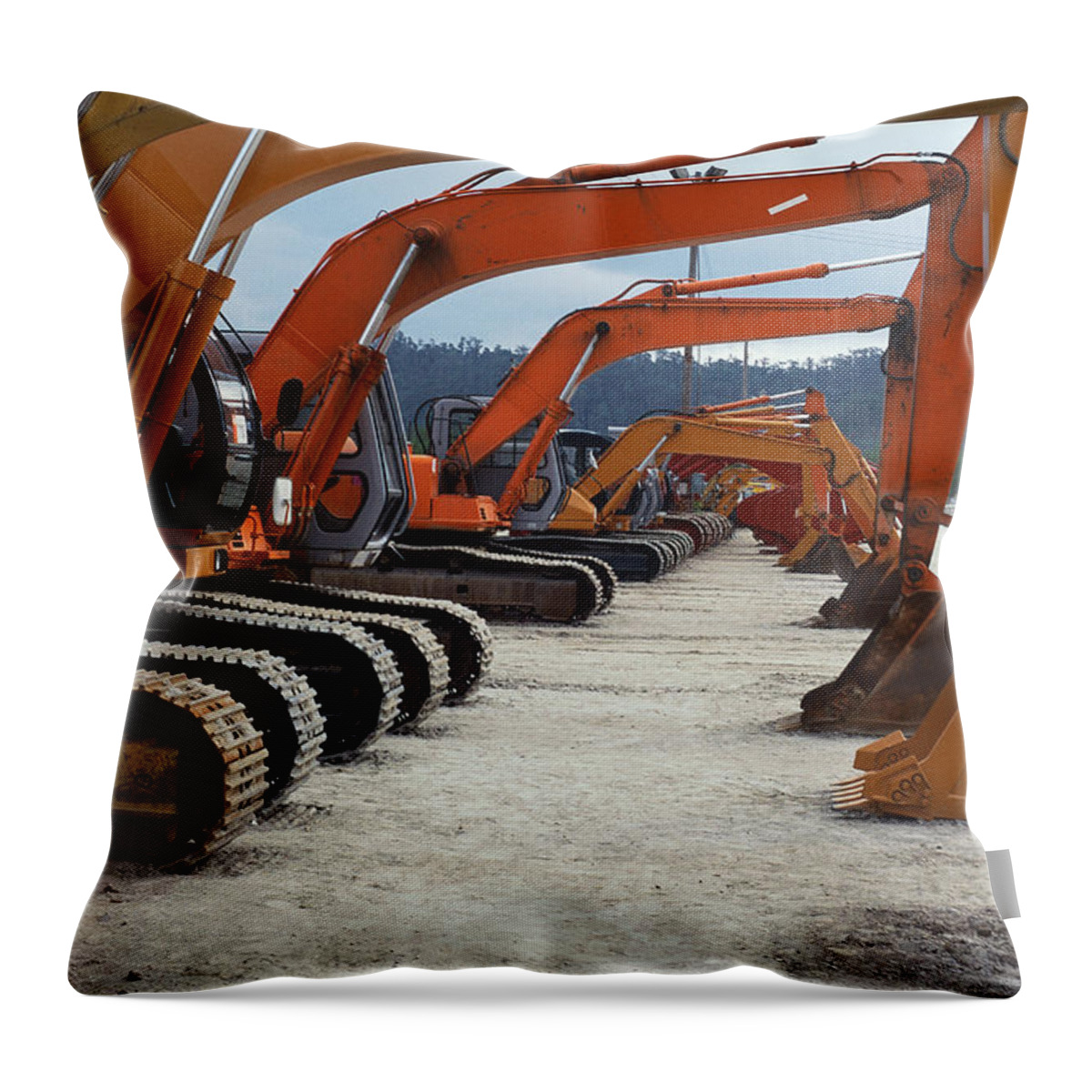 In A Row Throw Pillow featuring the photograph Cranes In Row by Neil Beer