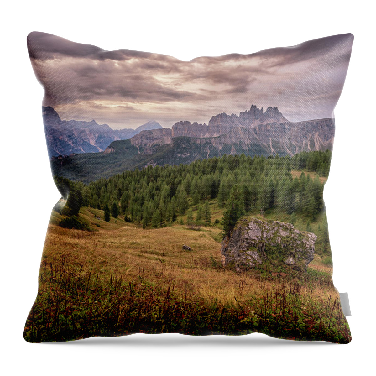 5torri Throw Pillow featuring the photograph Croda da Lago Sunrise by James Billings